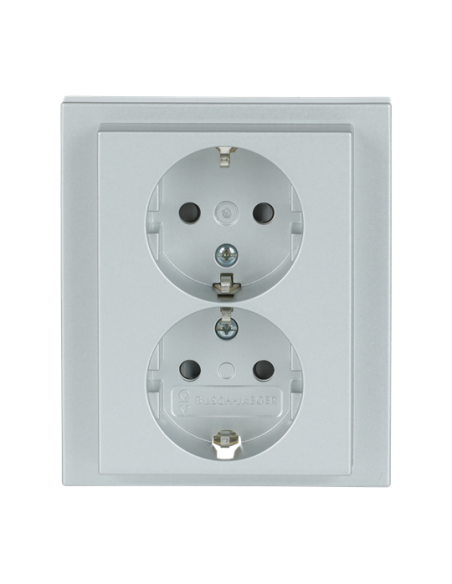 202 EUJRB-83 | gniazdo podwójne SCHUKO safety p/t komplet z ramką bez łap | future linear 83 srebrny aluminium