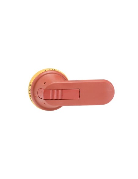 OHY95J12 Rączka żółto-czerwona IP65 długość 95mm na wałek 12mm oznaczenie: I-0 ON-OFF blokada kłódkowa w pozycji OFF blok