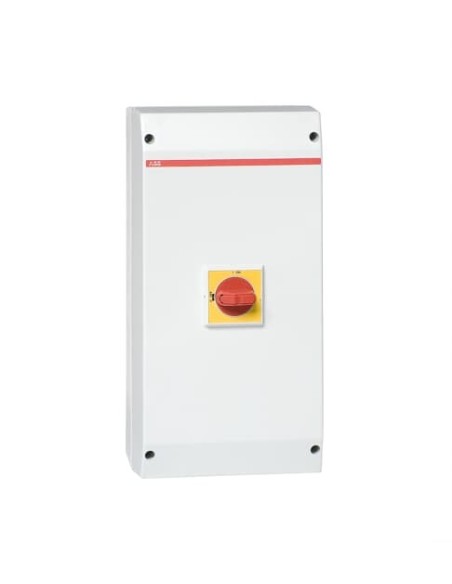 OTP125BA4U Rozłącznik w obudowie 4P 400V AC22 125A obudowa IP65 plastikowa pokrętło żółto-czerwone blokada drzwiczek w pozyc