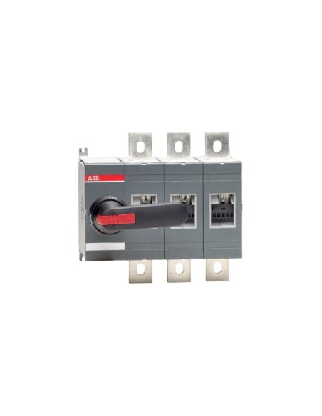 OT800E03P Rozłącznik izolacyjny 800A 3P napęd z przodu z wałkiem i czarną rączką IP65 montaż na płycie montażowej zestaw ś