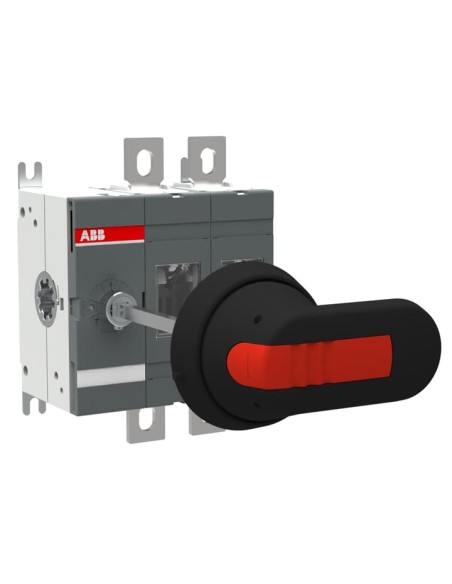 OT200E02P Rozłącznik izolacyjny 200A 2P napęd z przodu z wałkiem i czarną rączką IP65 montaż na płycie montażowej zestaw ś