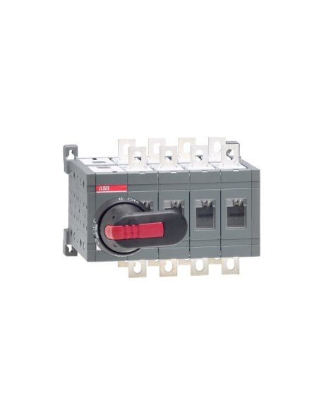 OT200E04CP Przełącznik (I-0-II) 200A 4P napęd z przodu z wałkiem i czarną rączką IP65 montaż na płycie montażowej zestaw ś