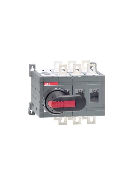 OT200E03CP Przełącznik (I-0-II) 200A 3P napęd z przodu z wałkiem i czarną rączką IP65 montaż na płycie montażowej zestaw ś