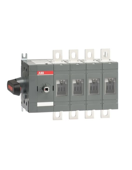 OT200ES04K Rozłącznik izolacyjny 200A 4P napęd z boku z rączką mocowaną na aparacie montaż na płycie montażowej zestaw śru