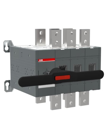 OT1600E03CP Przełącznik (I-0-II) 1600A 3P napęd z przodu z wałkiem i czarną rączką IP65 montaż na płycie montażowej zestaw