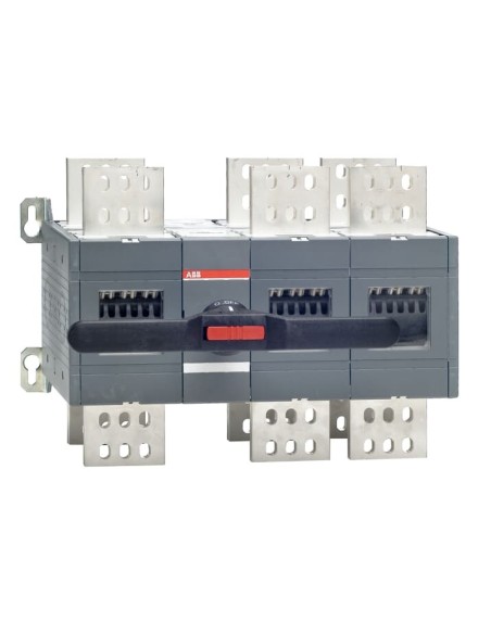 OT2500E12CP Przełącznik (I-0-II) 2500A 3P napęd z przodu z wałkiem i czarną rączką IP65 montaż na płycie montażowej zestaw