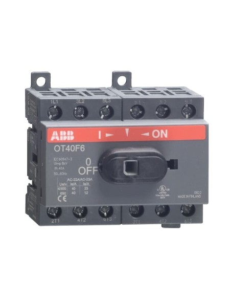 OT25F6 Rozłącznik 25A 6P napęd z przodu bez wałka i rączki osłona zacisków IP20 montaż na płycie lub szynie DIN