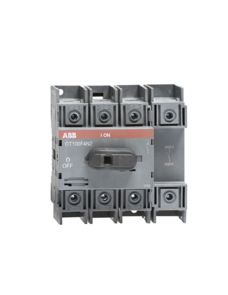 OT100F4N2 Rozłącznik 100A 4P napęd z przodu bez wałka i rączki osłona zacisków IP20 montaż na płycie lub szynie DIN