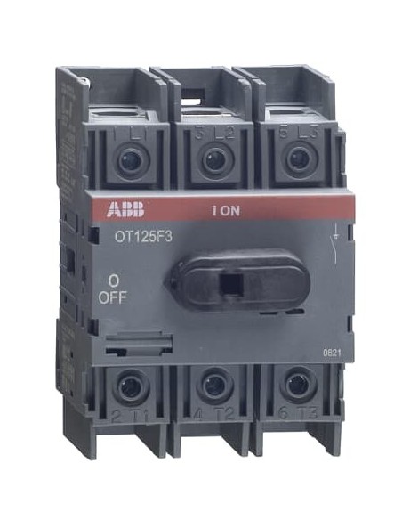 OT125F3 Rozłącznik 125A 3P napęd z przodu bez wałka i rączki osłona zacisków IP20 montaż na płycie lub szynie DIN