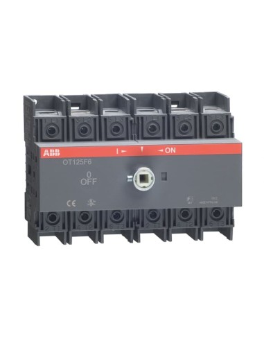 OT125F6 Rozłącznik 125A 6P napęd z przodu bez wałka i rączki osłona zacisków IP20 montaż na płycie lub szynie DIN