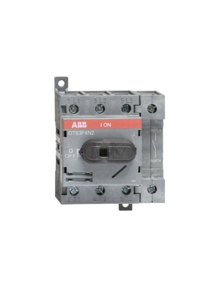 OT63F4N2 Rozłącznik 63A 4P napęd z przodu bez wałka i rączki osłona zacisków IP20 montaż na płycie lub szynie DIN