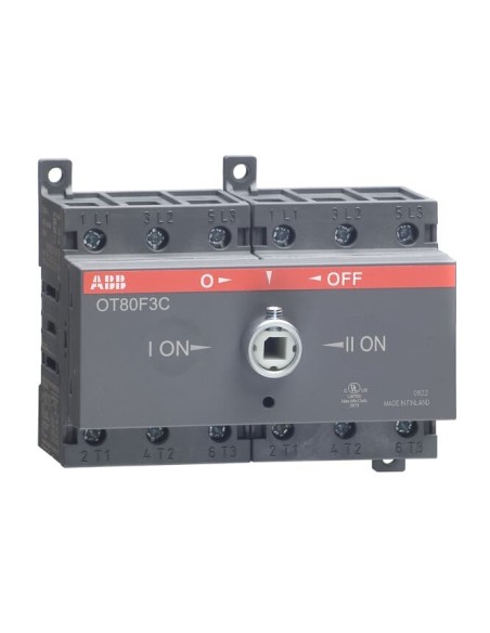 OT80F3C Przełącznik (I-0-II) 80A 3P napęd z przodu bez wałka i rączki osłona zacisków IP20 montaż na płycie lub szynie DIN