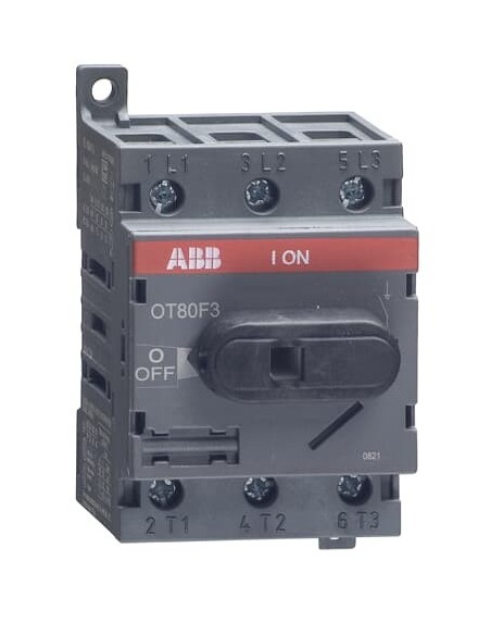 OT80F3 Rozłącznik 80A 3P napęd z przodu bez wałka i rączki osłona zacisków IP20 montaż na płycie lub szynie DIN
