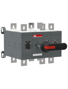 OT800E12CFP Przełącznik (I-0-II) 800A 3P przełączanie szybkie napęd z przodu z wałkiem i czarną rączką IP65 montaż na płyc