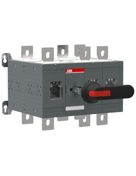 OT800E12CFP Przełącznik (I-0-II) 800A 3P przełączanie szybkie napęd z przodu z wałkiem i czarną rączką IP65 montaż na płyc