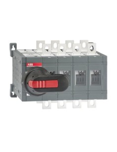 OT250E04CFP Przełącznik (I-0-II) 250A 4P przełączanie szybkie napęd z przodu z wałkiem i czarną rączką IP65 montaż na płyc