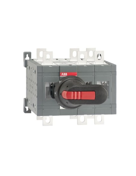 OT250E12CFP Przełącznik (I-0-II) 250A 3P przełączanie szybkie napęd z przodu z wałkiem i czarną rączką IP65 montaż na płyc