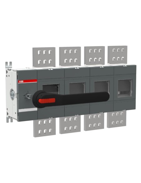 OT2500EP04P Rozłącznik izolacyjny uziemiający 2500A 4P napęd z przodu z wałkiem i czarną rączką IP65 montaż na płycie monta