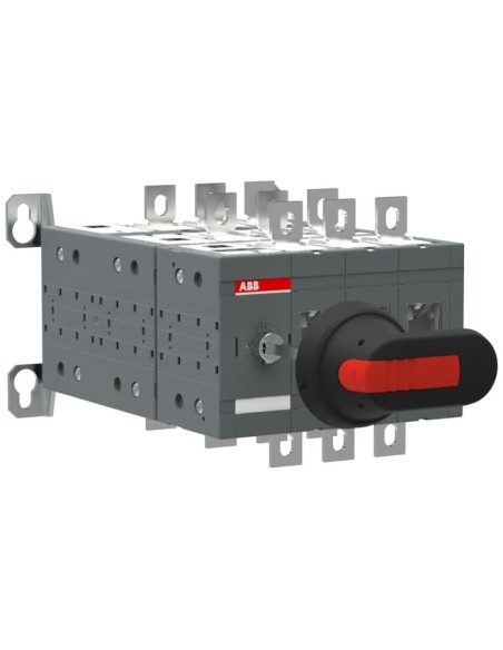 OT200E03YP Przełącznik obejściowy (I-0-II) 200A 3P z wałkiem i czarną rączką IP65 montaż na płycie montażowej zestaw śrub