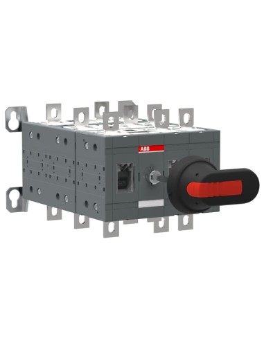 OT200E12YP Przełącznik obejściowy (I-0-II) 200A 3P z wałkiem i czarną rączką IP65 montaż na płycie montażowej zestaw śrub