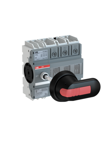 OT160G03P Rozłącznik 160A 3P napęd z przodu z wałkiem i czarną rączką IP65 osłona zacisków IP20 montaż na płycie   szynie DIN